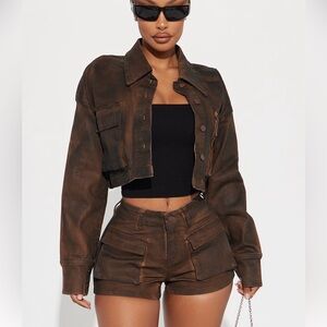 Brown Denim Jacket and Shorts Set(Shorts M Jacket S